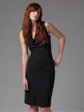 Prairie Underground black day denim knit dress size small cowl neck goth artsy